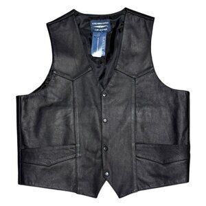 NWT SCREAMING EAGLE Genuine Leather Motorcycle Biker Black Vest Mens 2XL